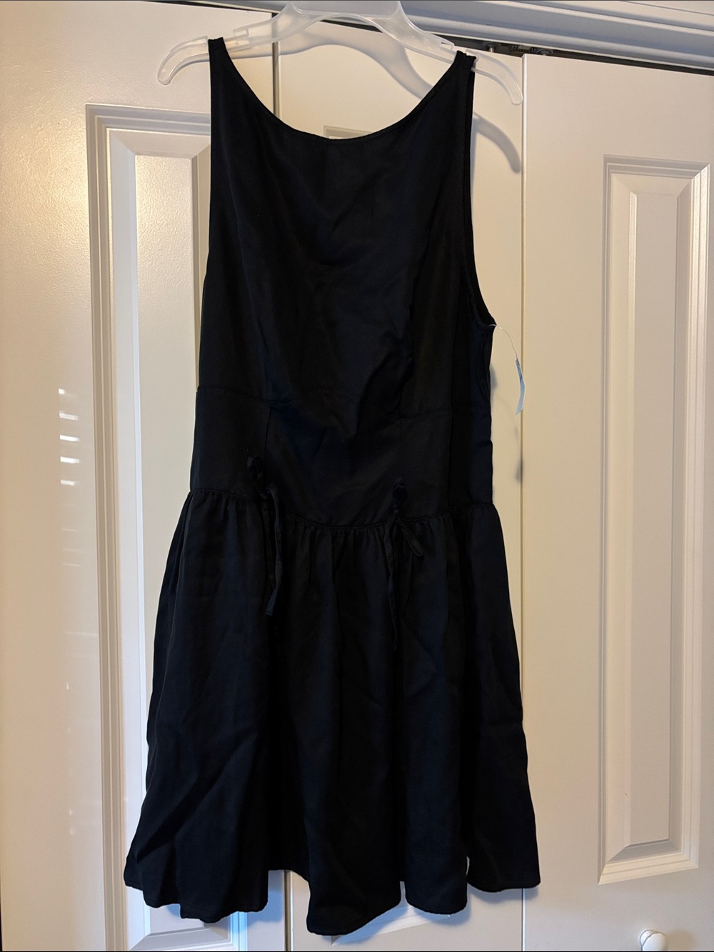 Aerie Black Sleeveless Drop-Waist Dress with bows